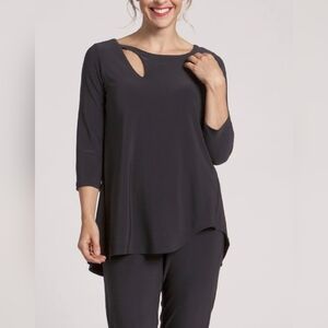 Sympli Fortune Black Jersey Cutout Neckline Top 3/4 Sleeve